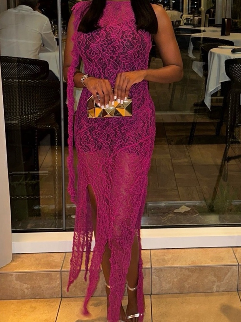 Zara Textured Lace Fuchsia Dress - Picture 3 of 3